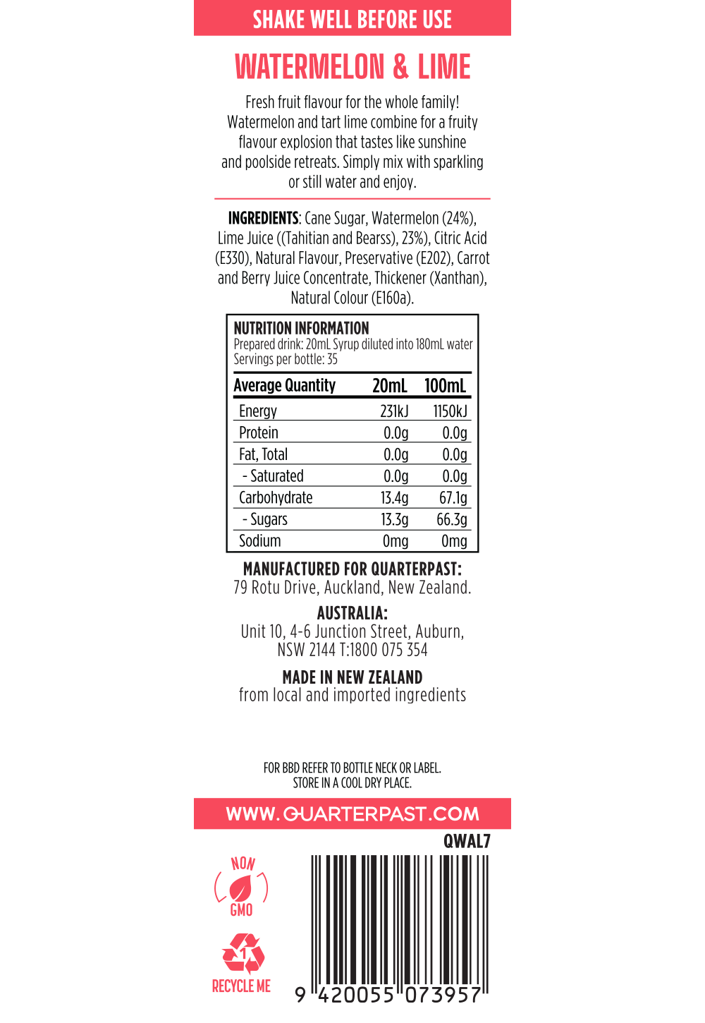 Watermelon & Lime Cordial 700mL