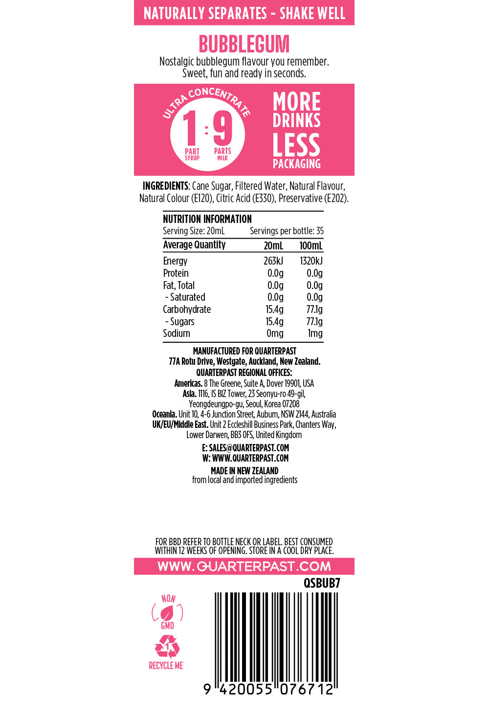 Bubblegum Shakes & Smoothies Syrup 700mL